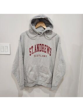 St Andrews Scotland Hoodie Mens M Gray Collegiate Pullover Sweatshirt University